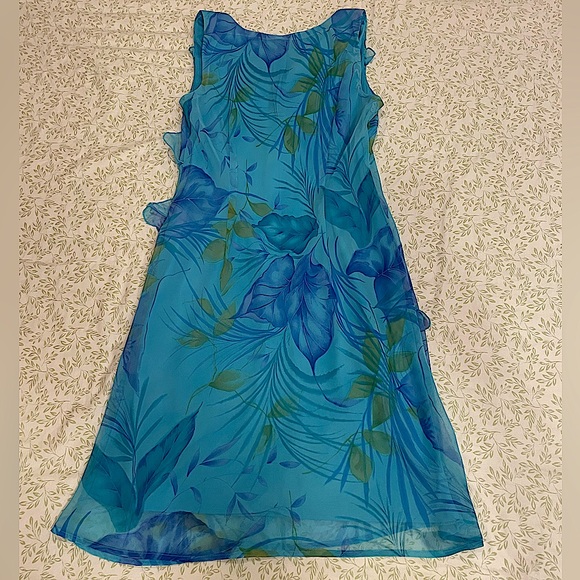 Blue and Green Floral Ruffle Dress - Picture 2 of 2